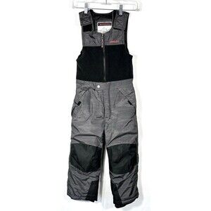 Snozu Snow Ski Bib Pants Overalls Sz 6 Small Kids Boys Gray & Black Fleece
